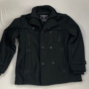 Brave Soul Black Label Military Gorpcore Style Black Peacoat Wool Blend Tactical